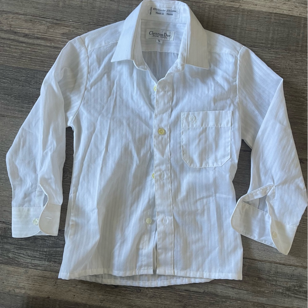 Toddlers Christian Dior white striped collared shirt EUC
